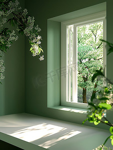 浅绿色清新的窗户家居摄影照片