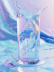 纯净水摄影照片_玻璃杯的纯净水飞溅摄影照片