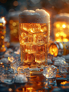 冰块和可乐的啤酒杯图片