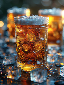 冰块和可乐的啤酒杯高清图片