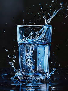 玻璃杯的纯净水飞溅高清图片