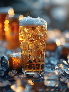 可乐图片摄影照片_冰块和可乐的啤酒杯高清图片
