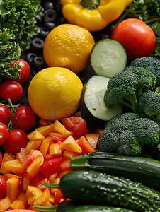 冰箱存放的水果蔬菜摄影配图