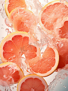 柚子片冰块水飞溅摄影图