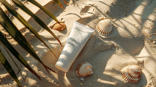 夏天沙滩美容防晒产品摄影照片
