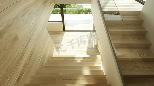 高质感摄影照片_现代原木质感楼梯高清图片