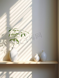 绿植墙摄影照片_阳光照进来的房间白墙高清摄影图
