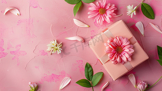 花朵礼盒立体描绘摄影照片