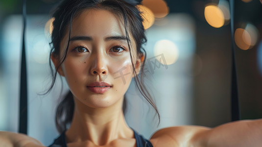 韩国女生摄影照片_健身房里锻炼的女生图片