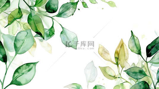手绘叶子水彩背景图片_绿叶手绘的水彩边框框架背景素材