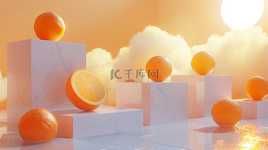 橙白色空间阶级电商展台背景素材