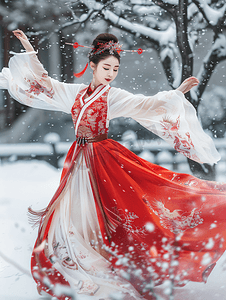 中国传统文化白天飞天的美女室内飞天动作摄影图