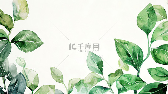 手绘叶子水彩背景图片_绿叶手绘的水彩边框框架背景