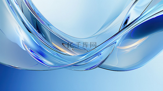 水晶透明玻璃蓝色飘带设计