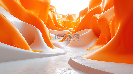 橙白背景图片_橙白色空间阶级电商展台设计图