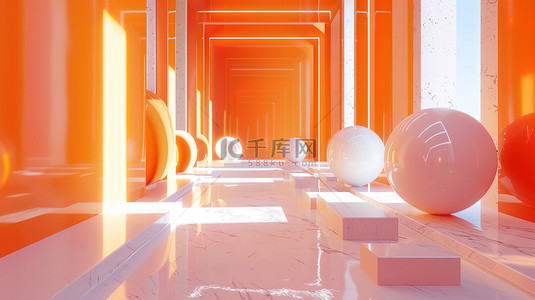 橙白色空间阶级电商展台背景图片