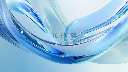 水晶透明玻璃蓝色飘带背景素材