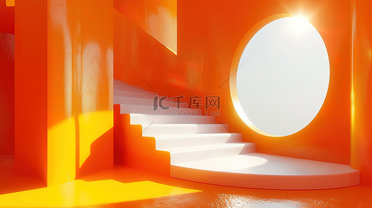 橙白背景图片_橙白色空间阶级电商展台背景图片