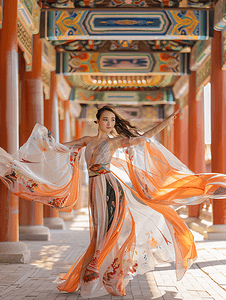 中国传统文化白天敦煌飞天美女室内飞天姿势摄影图