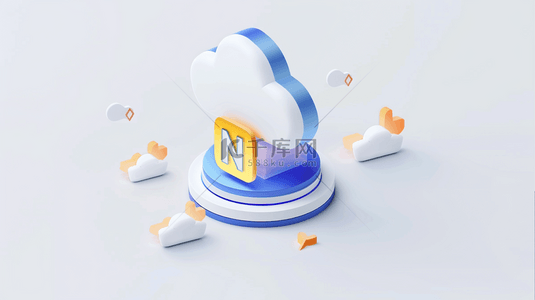 云科技蓝色磨砂玻璃3D云图标设计