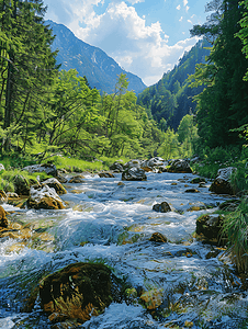 实拍夏日夏季夏天山间水流溪流自然风景