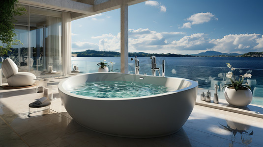度假酒店豪华的浴缸高清图片