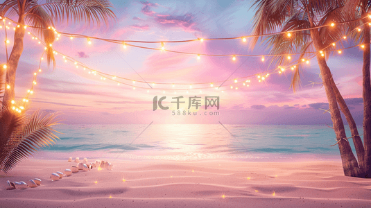 彩色唯美手绘三亚景区大海沙滩灯光彩色背景