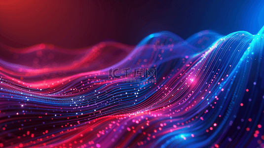 红蓝光效背景图片_蓝红色商务科技抽象粒子波形光线光效设计