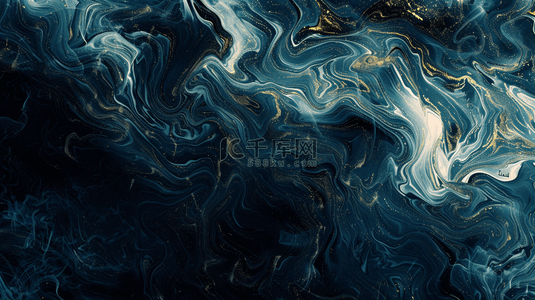 流体液态背景图片_蓝金深色新中式鎏金流体抽象山川纹理设计