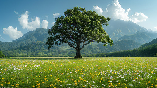 草地绿色的大树夏天高清图片