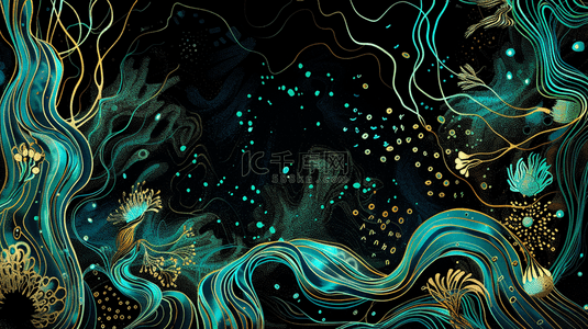 创意流体抽象背景图片_创意绿金新中式鎏金流体抽象山川纹理背景