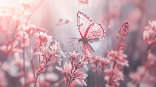 粉色鲜花上的蝴蝶图片