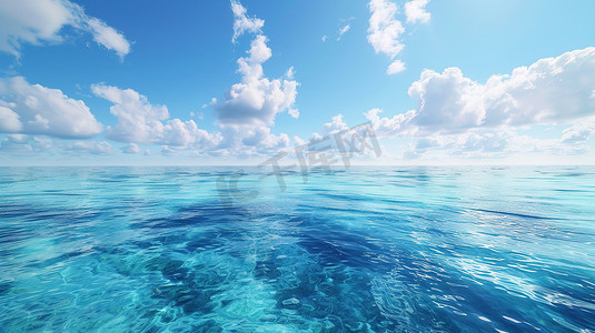 夏季图片摄影照片_蓝天白云下的海水清澈的大海图片
