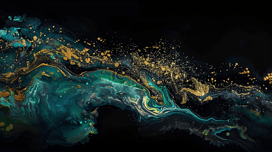 国潮新中式背景图片_创意绿金新中式鎏金流体抽象山川纹理设计图