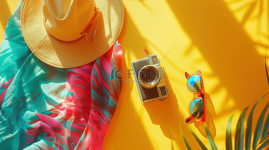 色彩丰富的夏季草帽墨镜相机设计