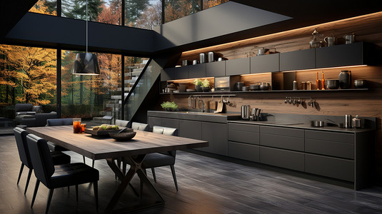厨房现代高端深灰色高清摄影图