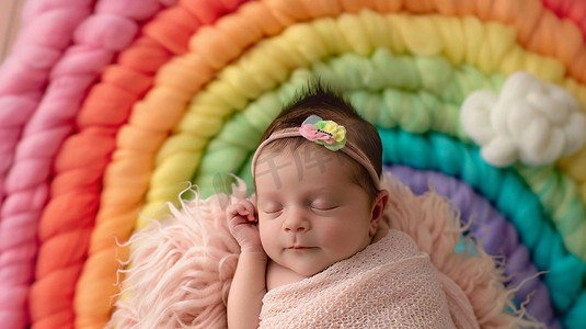 彩虹婴儿立体描绘摄影照片