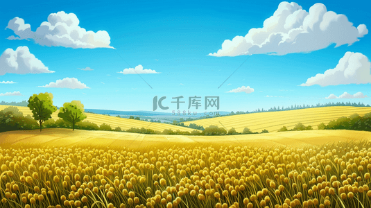 风景自然清新背景图片_户外清新蓝天白云稻田的背景