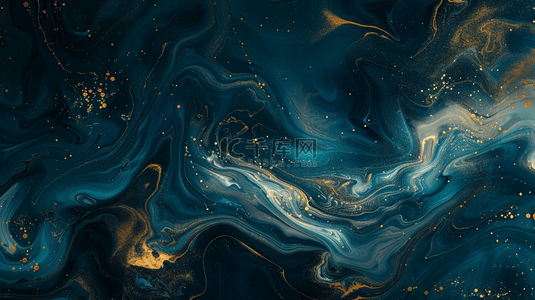 新中式抽象山水背景图片_蓝金深色新中式鎏金流体抽象山川纹理背景
