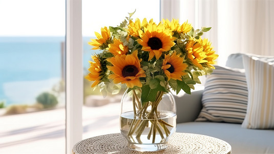 玻璃花瓶向日葵花束图片