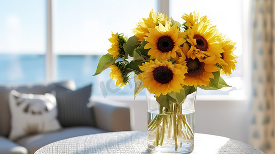 玻璃花瓶向日葵花束图片