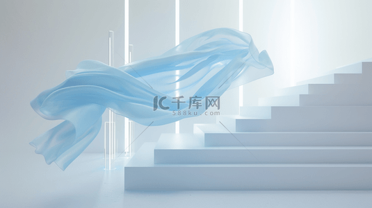 创意蓝色透明飘舞的绸带3D空间背景图