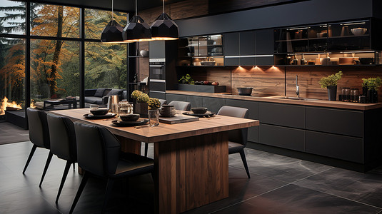 厨房现代高端深灰色高清图片