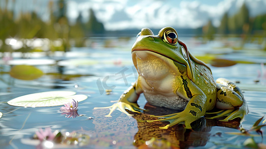 水井与青蛙摄影照片_水塘里的青蛙图片