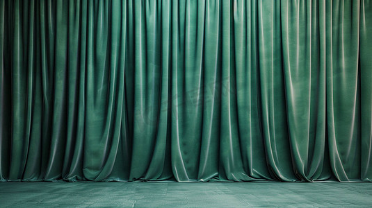 绿色幕布窗帘立体描绘摄影照片