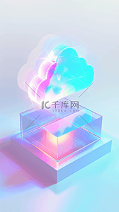 互联网图标素材背景图片_蓝粉色渐变科技透明玻璃3D云图标素材
