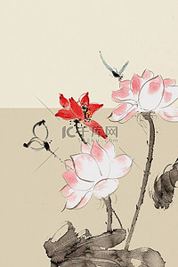 水墨中国风荷花蜻蜓新中式背景