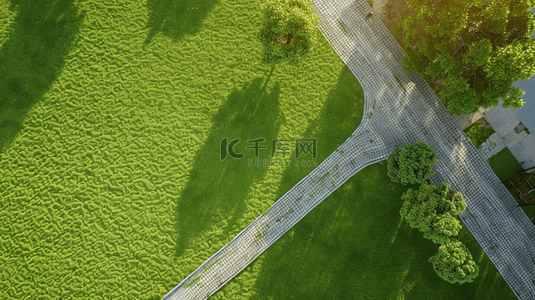 航拍绿色田园田地整齐道路的背景