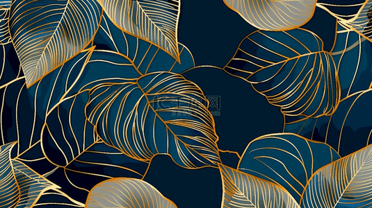 底纹背景图片_时尚轻奢蓝金色植物花卉叶子纹理底纹设计图