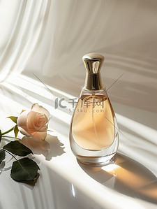 玫瑰背景图片_产品摄影一瓶香水和玫瑰设计图